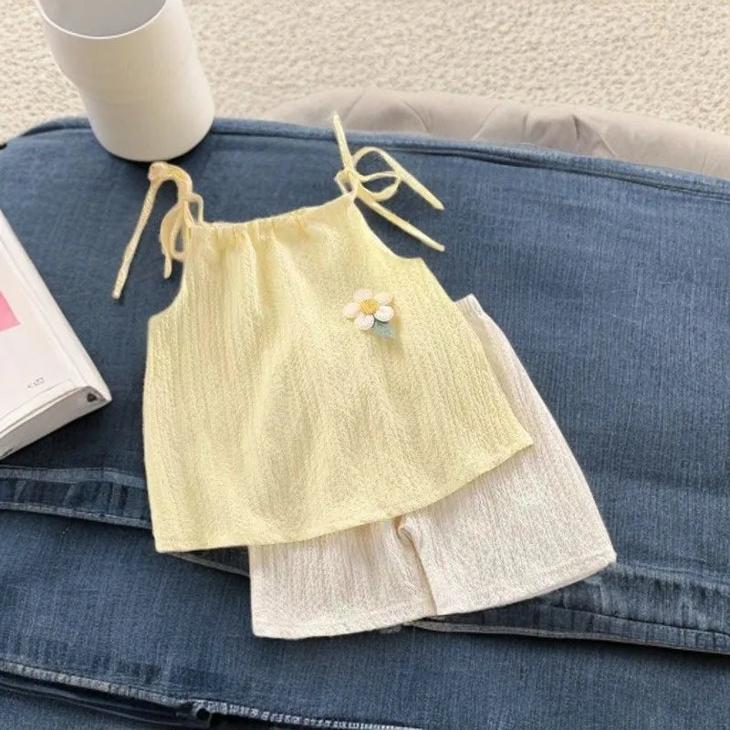 Korean Floral Vest & Shorts Two-Piece Set for Girls