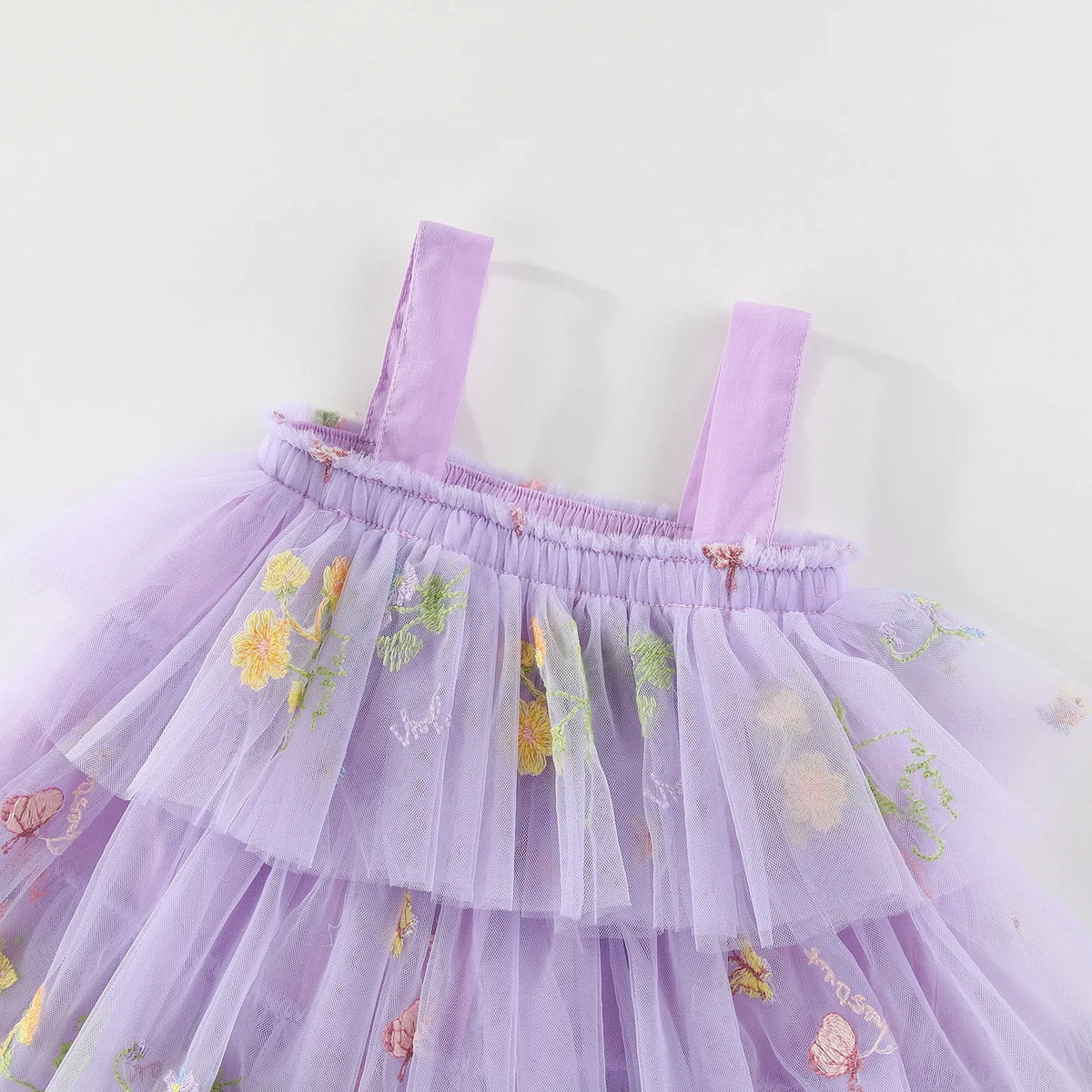 Summer Kids Clothes Girls Floral Embroidery Mesh Dress 1-5Y Children Spaghetti Strap Princess Tutu Dress Beach Wear