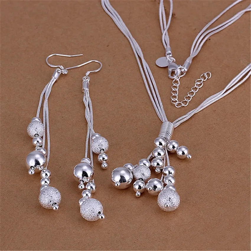 Charms Wedding 925 Sterling Silver Jewelry Fashion Pretty Pendant Necklace Earring Women'S Set Top Quality Stamped