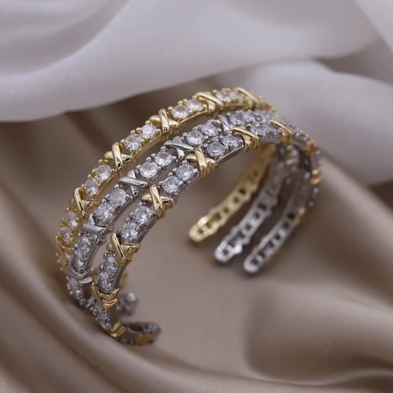 2024 French New Design Fashion Jewelry Two-Color Plated Zircon Letter X Opening Bracelet Elegant Women'S'S Daily Work Accessories
