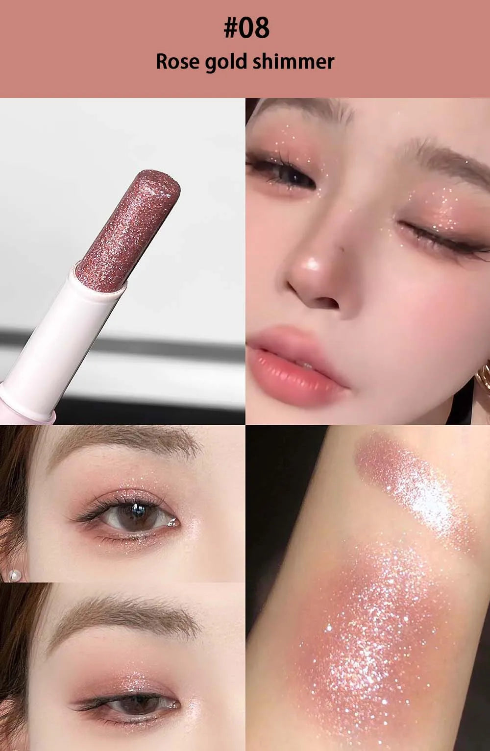 LUCKGO Jelly Eyeshadow Stick Eye Shadow Pen, Waterproof Sweatproof, Not Easy to Break, Pearlescent, Fine Shiny, Lazy Eyeshadow