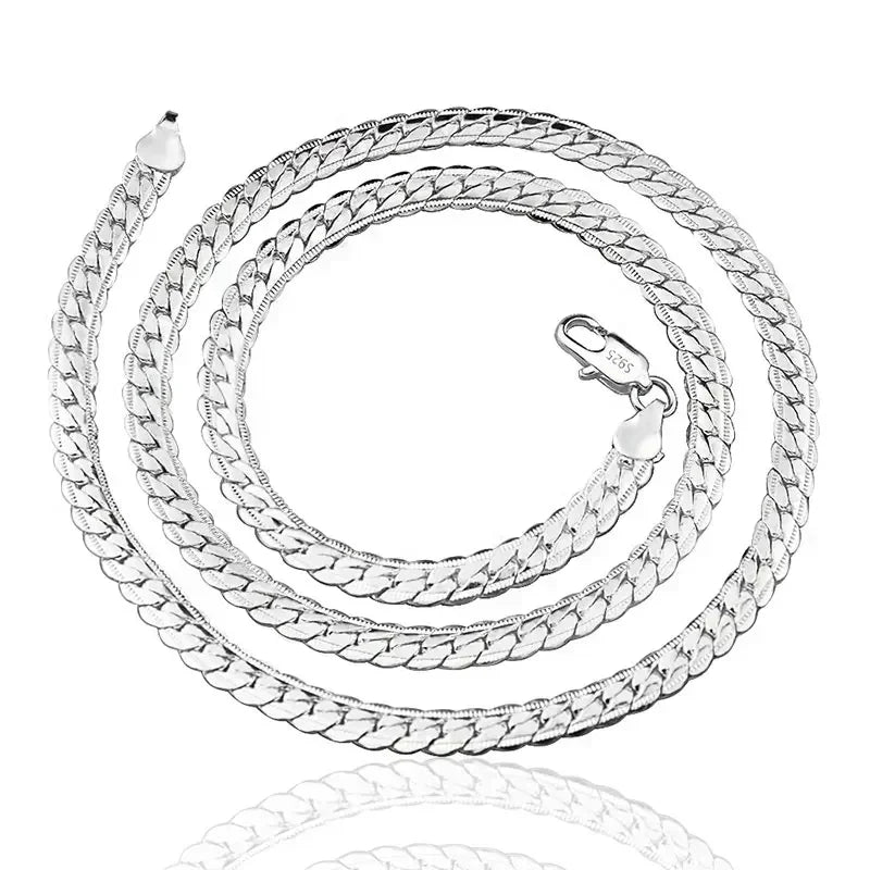 18K Gold 925 Sterling Silver 6mm Full Sideways Necklace 8/18/20/24 Inch Chain For Woman Men Fashion Wedding Engagement Jewelry
