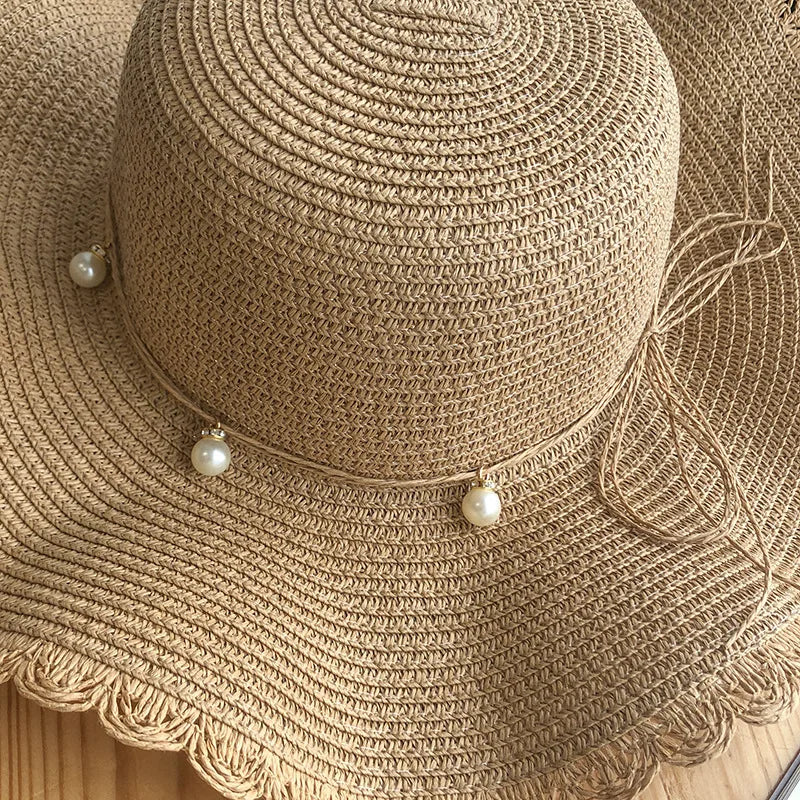 Summer New Children's Sun Hat Kids Wave Large Brimmed Straw Hat and Bag Sets Girls Sunscreen Beach Hats Baby Hand-knitted Cap