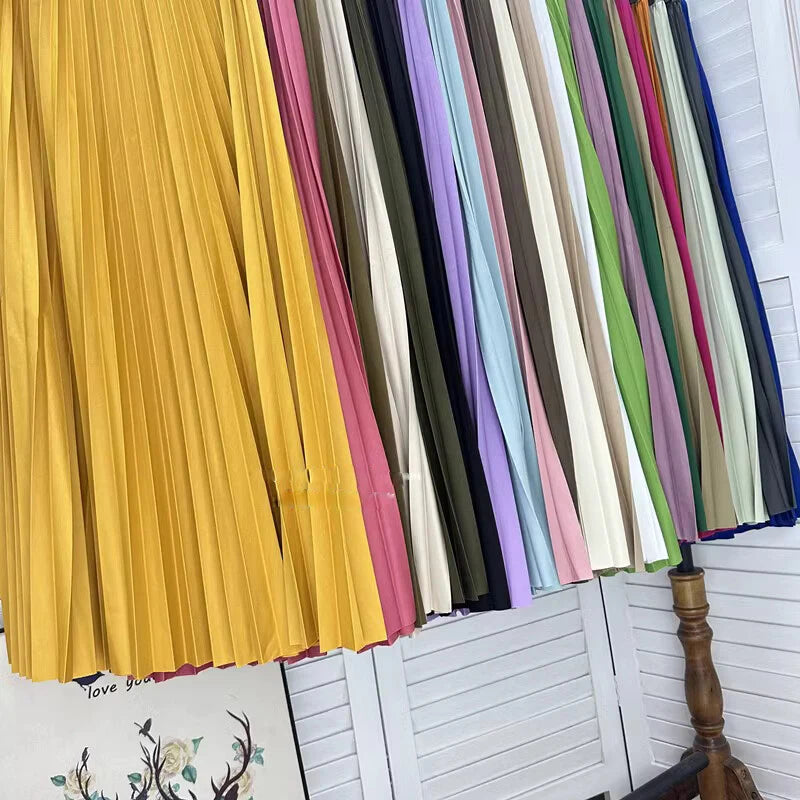 2026 Elegant High Waist Pleated Skirt for Women Mid-long Midi Skirt Female High Quality Black Saia