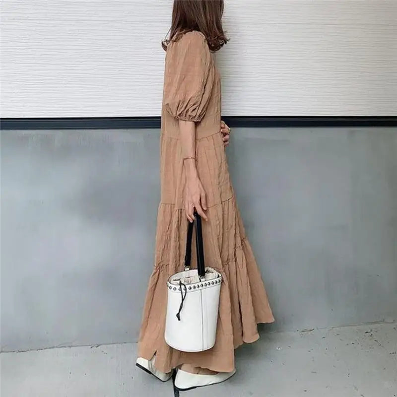 Fairy Tale Slimming Long Skirt Dress Super Fairy Big Swing Skirt Women's Fashion Summer City Walk High Collar Long Sleeve Dress