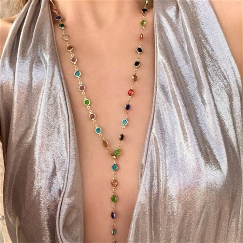 2024 New Luxury Colourful Crystal Zircon Necklace For Women'S Shiny Rhinestone Long Tassel Choker Bohemian Statement Jewelry Gifts