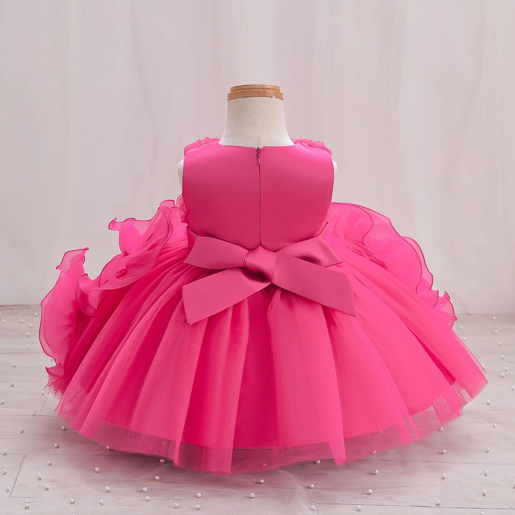 HETISO Girl Flower Dress Tutu Mesh Children's Wedding Ball Gowns Baby Suitable Sleeveless Party Wear