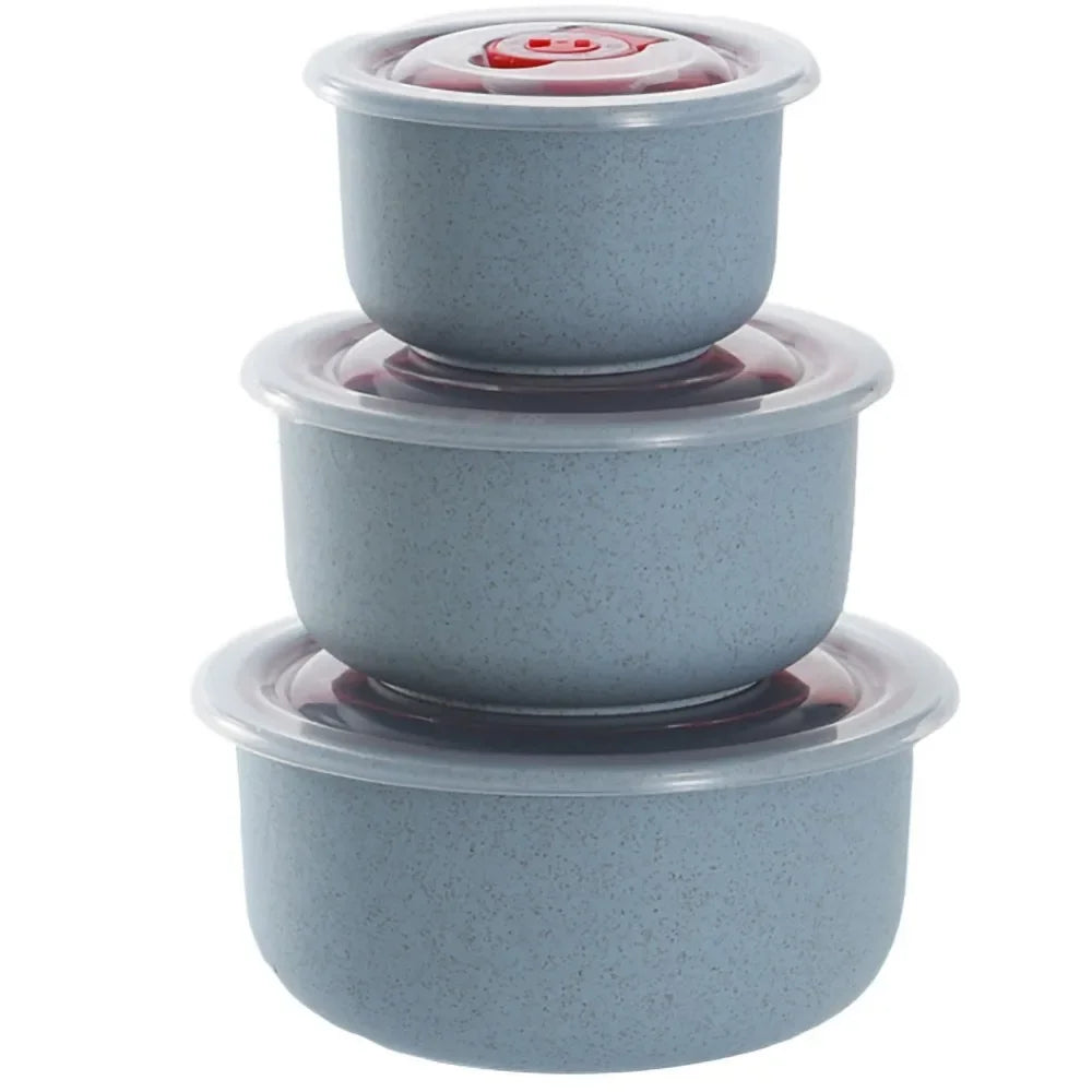 Fiambrera Bento de Paja de Trigo de 3 Piezas, Tazón de Ensalada Ecológico con Tapa, Apto para Microondas, Contenedor de Alimentos, Vajilla de Cocina