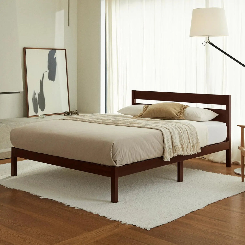 Wood Platform Bed Frame with Headboard, Noise Free Storage, No Box Spring, Easy Assembly, Walnut Queen, Customized