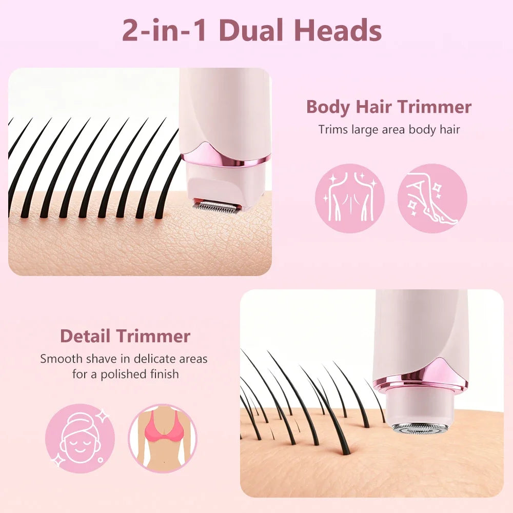 2 in 1 Double Head Electric Shaver for Women Waterproof Wet & Dry Hair Razors Bikini Hair Trimmer Detachable Head Shaver