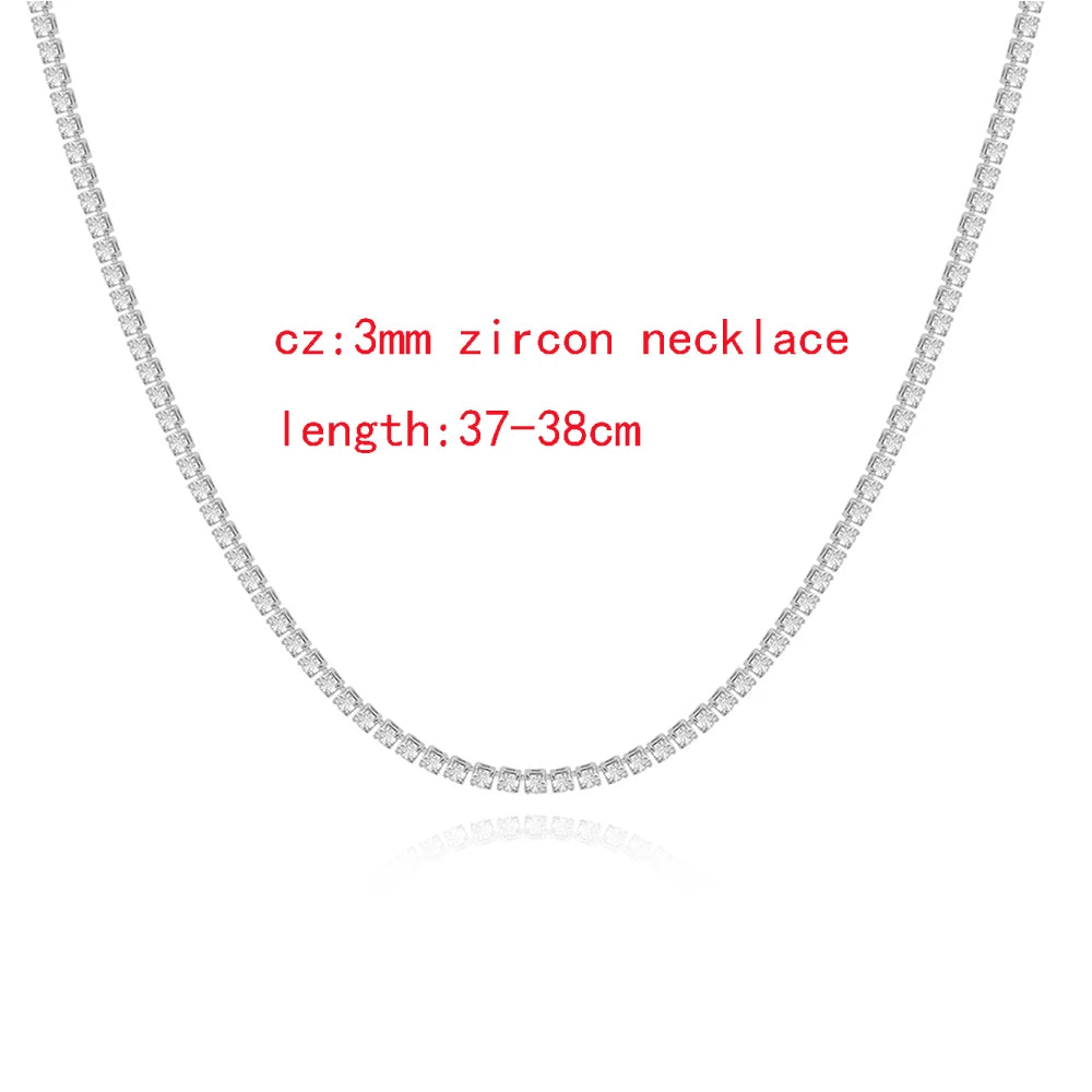 Iced Out Tennis Chain Necklaces Female Gold Color 18K Gold Plated Neck Chain For Women'S Fashion Jewelry Chocker 2024