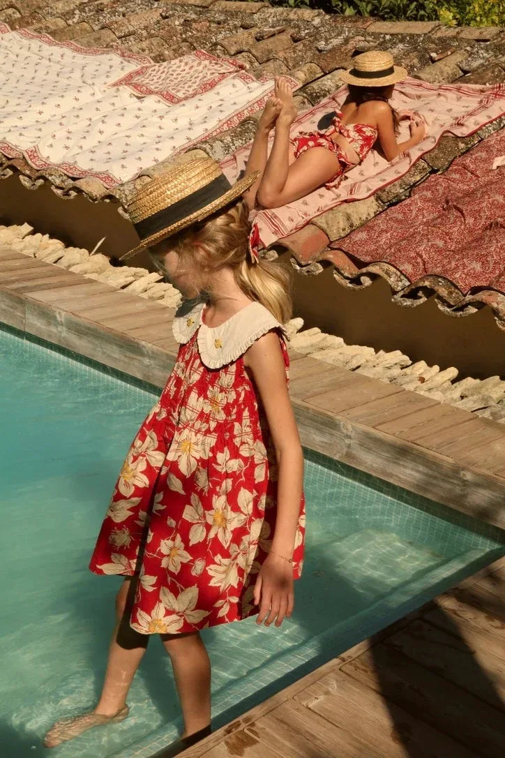 Children's Dress 2026 Summer New Product BD Girls Pastoral Embroidery Wrap Bubble Sleeve Shirt Skirt Princess Dress
