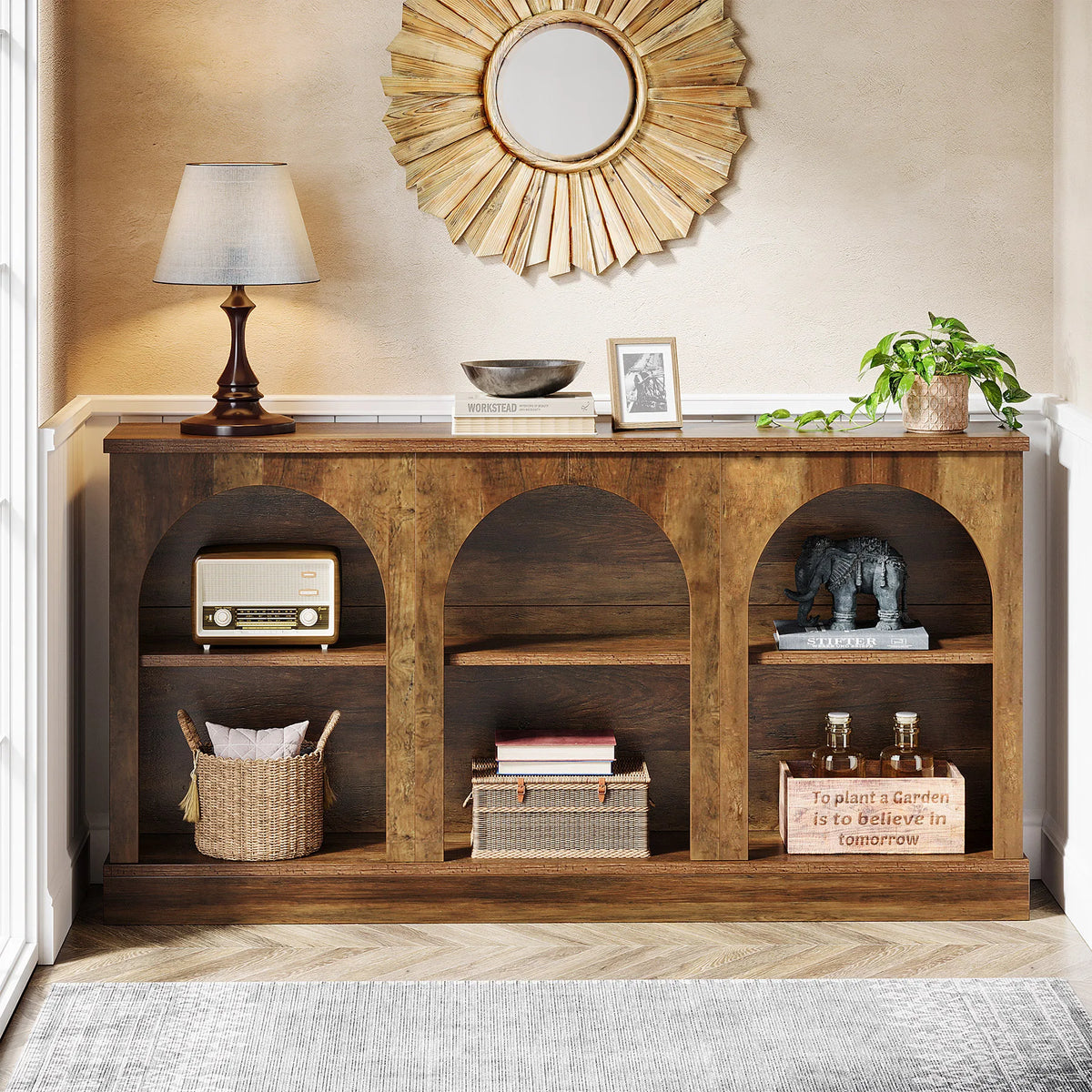 Tribesigns Farmhouse Console Table, 63-Inch Long Entryway Table with 3 Tier Storage, Wooden Rectangular Sofa Table