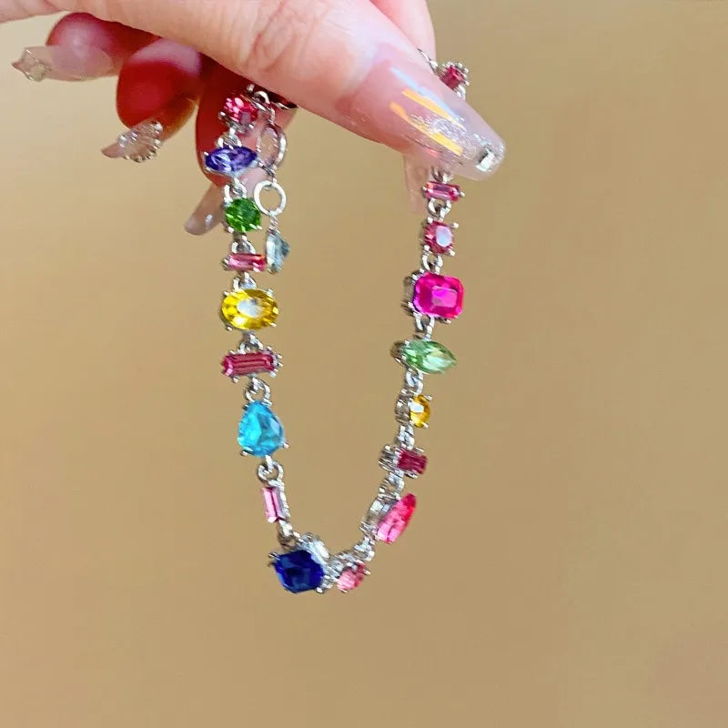 2026 Colorful Crystal Necklace Bracelet Chain Jewelry Set for Women Elegant Clavicle Chain Irregular Zircon Party Gift for Women