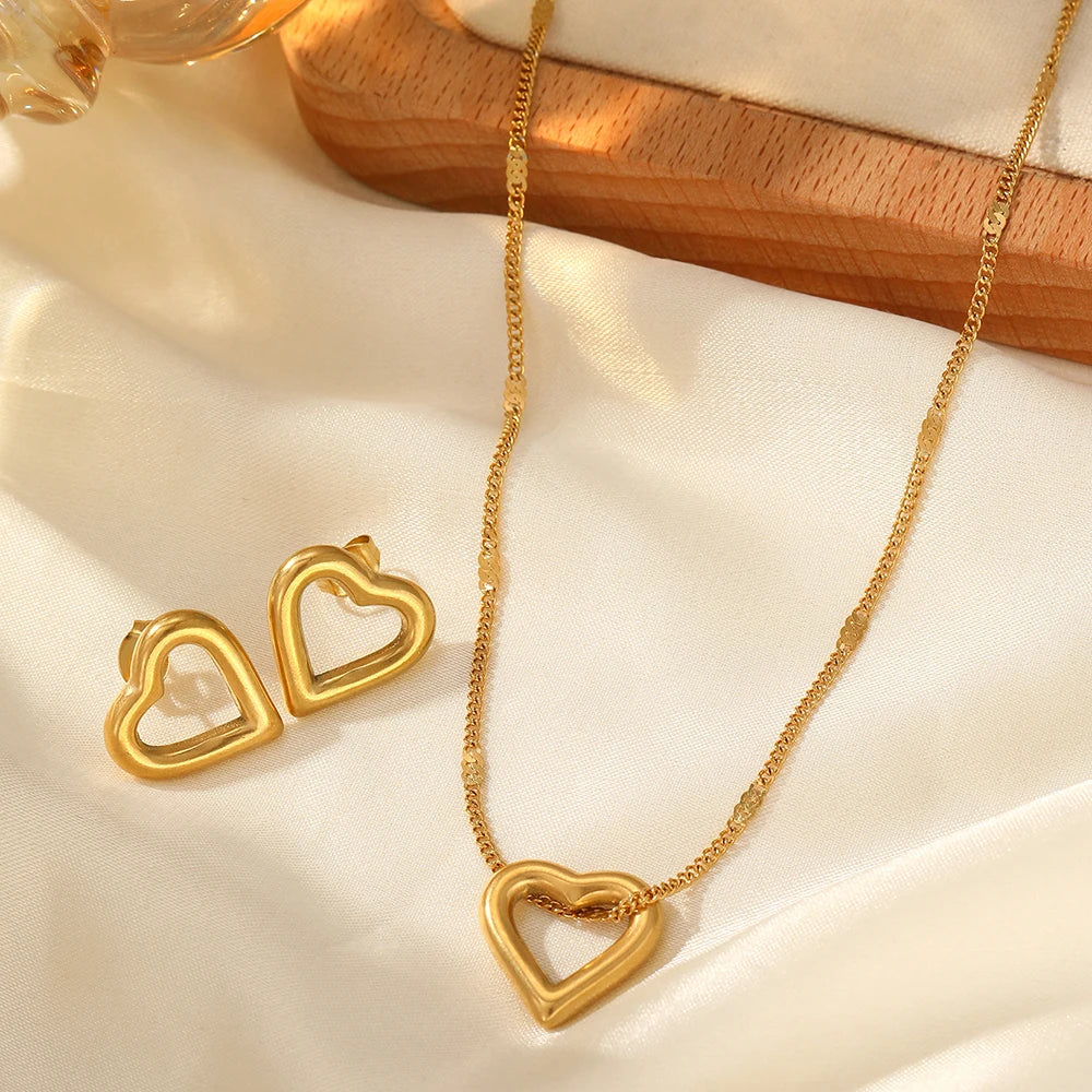 Woiwoi Stainless Steel Jewelry Set Necklace And Earrings With New Romantic Love Pendant Minimalist Women'S'S Jewelry Set