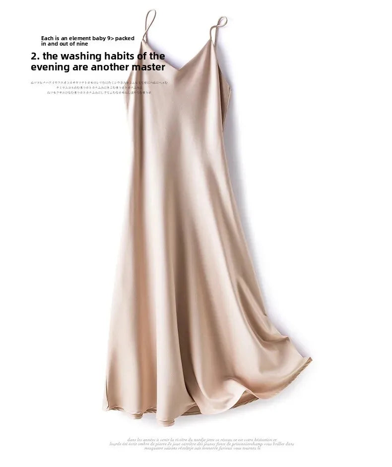 Silk Satin Wrap Dress Women's Base Fashion Spring Summer Beach Holiday Long Dress V-neck Sleeveless Empire Waist Ankle-length