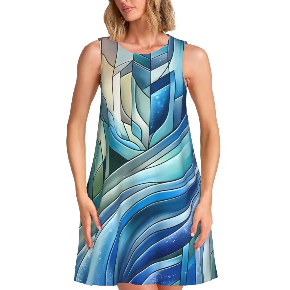 80s Color Block Print Dress Modern Dresses Female Sleeveless Street Fashion Tank Dress Day Print Oversized Vestidos