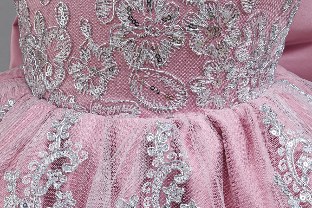 HETISO Children's Dress Princess Embroidery Lace Flower Girls Holiday Party Ball Gown Little Kids Summer Costume 1-6Y