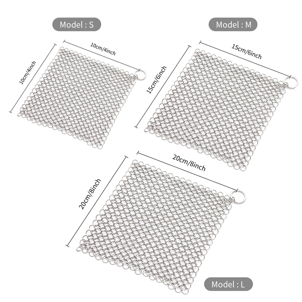 Leeseph Kitchen Cleaning Ring Stainless Steel Cleaner Chainmail Scrubber Accessories Reusable Washing Net Cleaning Tool for Home