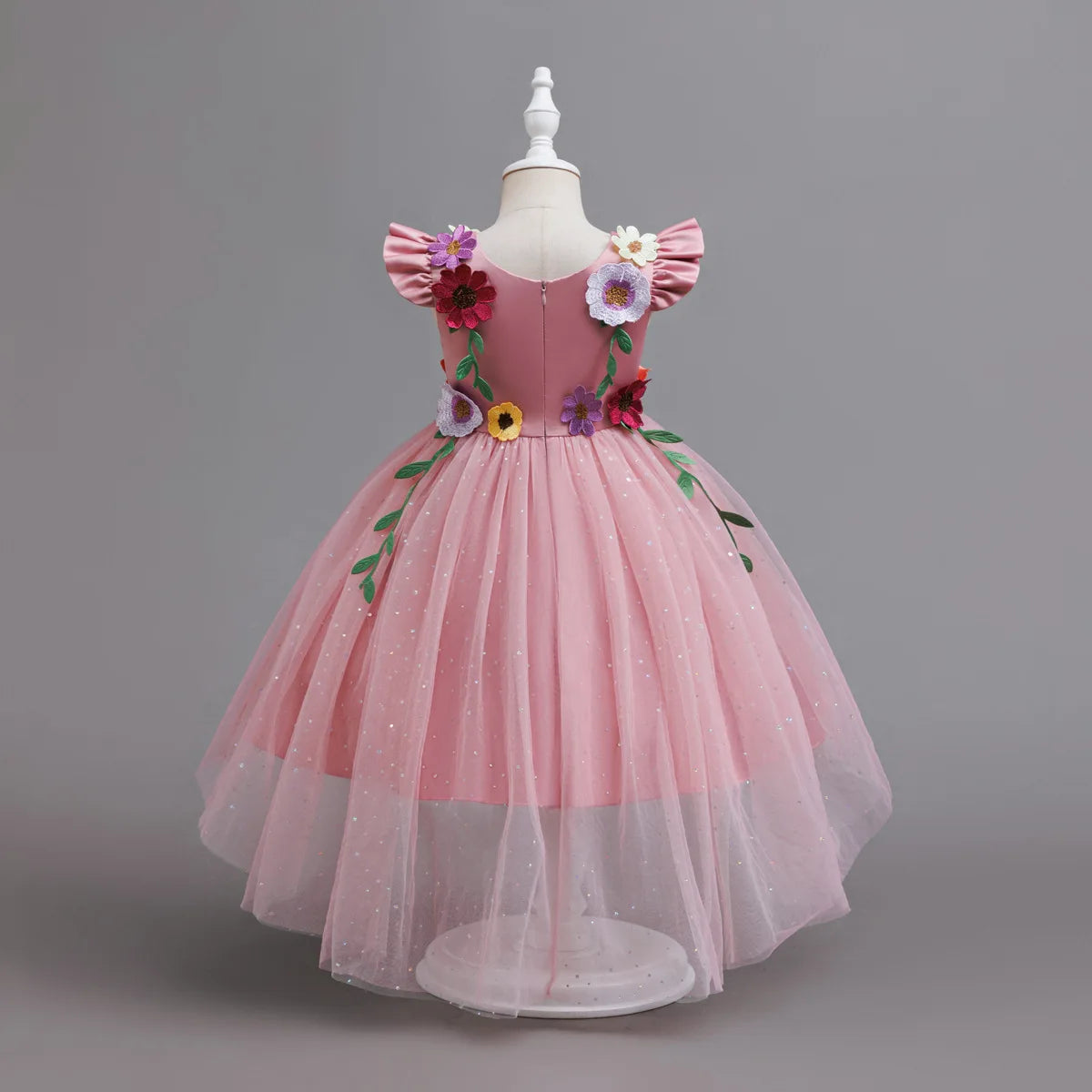 HETISO Princess Dress for Girls Red Christmas Lace Dots Embroidery 3D Flower Formal Party Birthday Gown Kids 2-10 Years