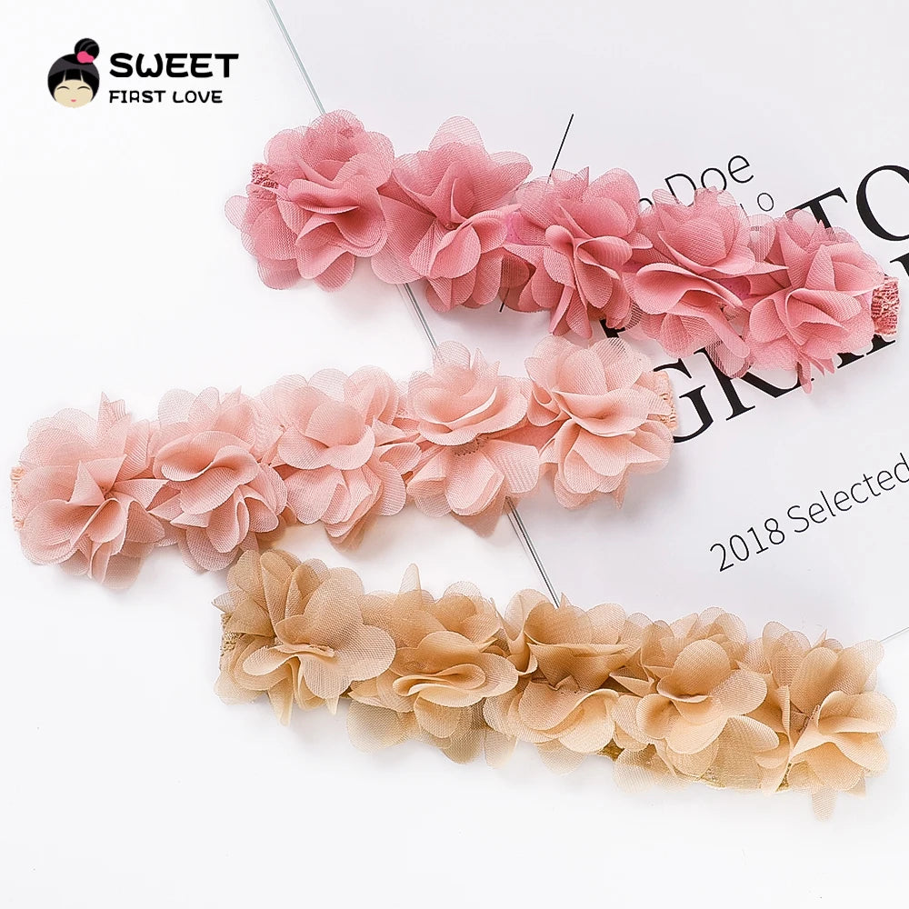 Pink Baby Flower Headband Pink Chiffon Hair Bands Handmade Diy Headwear Hair Accessories For Kids Children Newborn Toddler