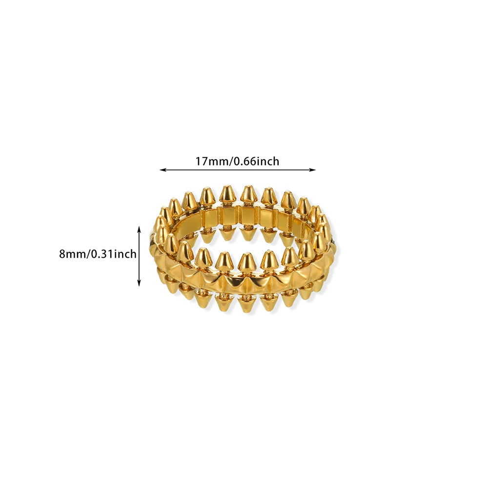 Stainless Steel Ring With Riveted Bullet Design Gold Tone For Women Bold Statement Jewelry Gift For Her