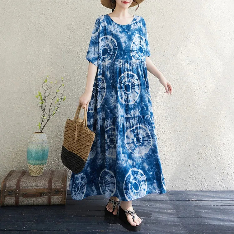 THHONE Vestido Feminino Summer Dresses for Women 2025 Bohemian Holiday Floral O Neck Short Sleeve Casual Print Women's Clothes
