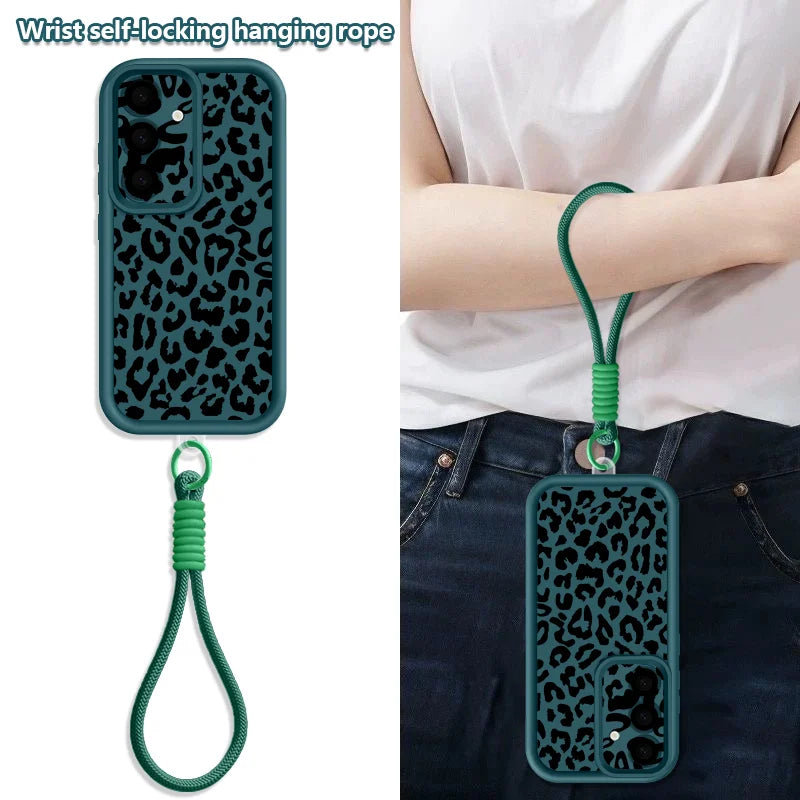 Leopard Print Wrist Lanyard Phone Case For Samsung Galaxy S26 S24 S25 Ultra S23 S25 FE A57 A17 A56 A16 A37 A55 A15 A25 TPU Cover