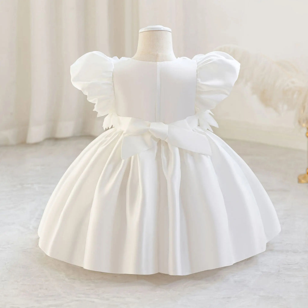 HETISO Leaf Appliques Baby Party Dress Casual Satin Kid's Princess Gown for Girls Ages 1-4 Young Child Clothes
