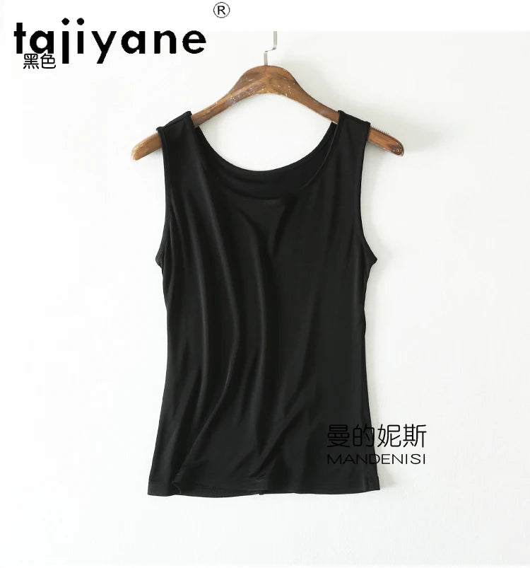 TAJIYANE 70% Mulberry Silk Tank Tops for Woman Elegant Sleeveless Summer Tops 2025 Solid Color Silk Vest Ladies Clothes кроп топ