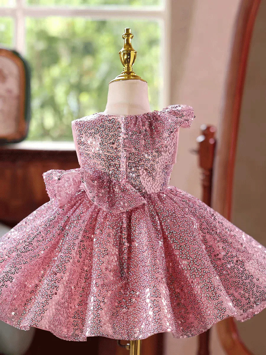 Dreamy Vow D246 Kids Pink Sparkle Flower Girls Dress Ruffle Waist Full Sequin Dress Child Pageant Gown Wedding Birthday Party