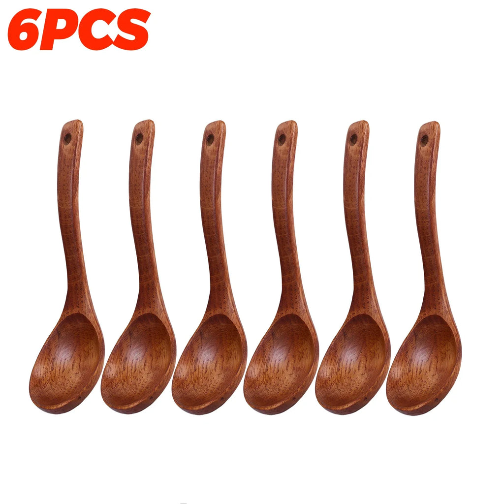 Large Wooden Soup Spoons Long Handle Heat-resistant Rice Scoops Portable Hanging Cookware Home Kitchen Restaurant Cooking Tools