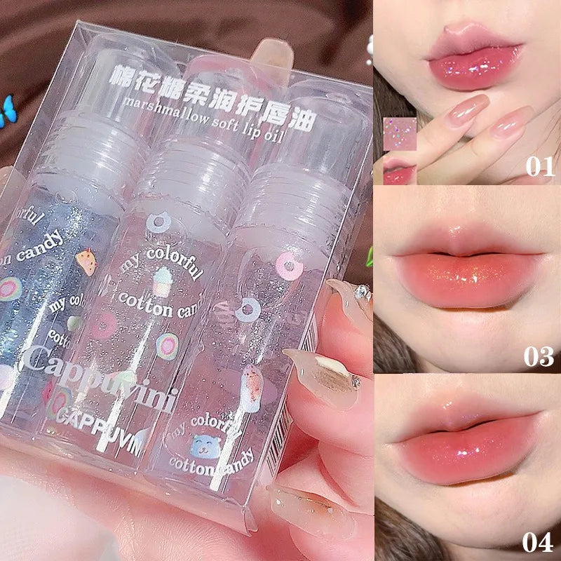 Cotton candy Lip Oil Lip Gloss Moisturizes hydrating water mirror fine shimmering transparent glass toot lips