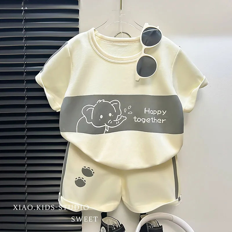 Children's Summer 2-Piece Cotton T-Shirt and Shorts Set - Unisex