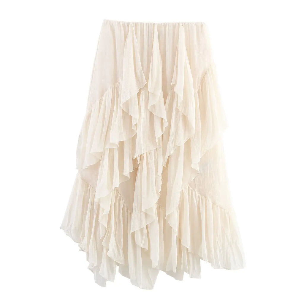 Irregular Ruffles Cake Skirt Pleated Cake Womens Skirt High Waist Faldas Mujer Japan Style Eleganr Skirts Spring Summer 2025