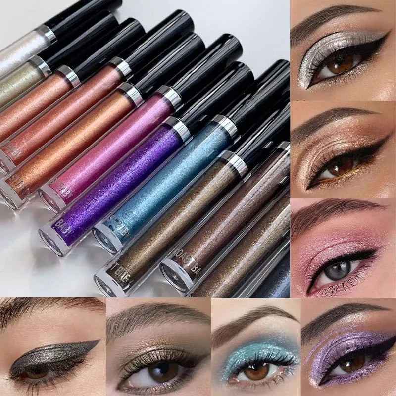 12 Color Liquid Eyeshadow Pearlescent Long-lasting Glitter Eyeliner Waterproof Natural Smokey Silver Shimmer Shadows Eye Makeup