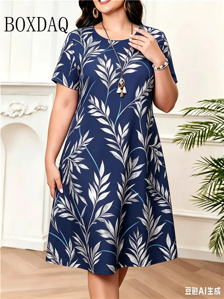 Women's Sundress Mini Dress Short Sleeve Floral Print Summer Casual O-Neck Loose Dresses Plus Size 2026 Female Clothing Vestidos