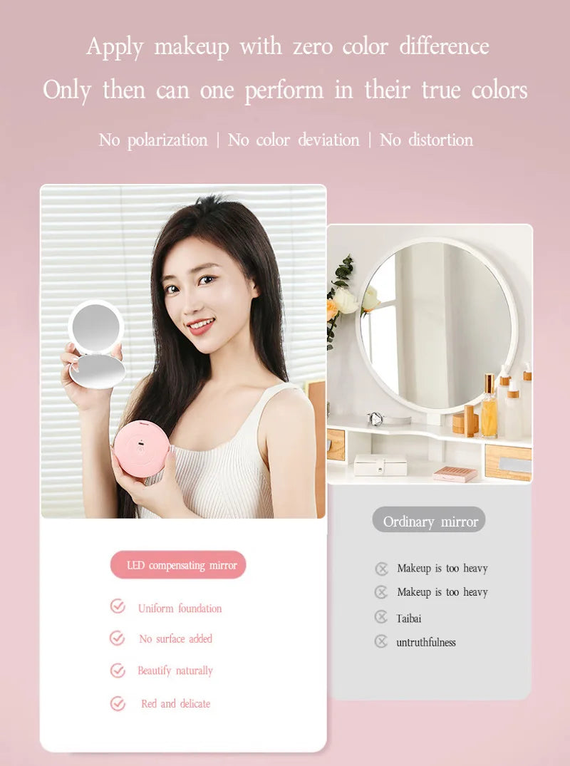 Mini LED Luminous Makeup Mirror Personalized Small LED Light USB Cosmetic 2 Side Folding Makeup Compact Pocket Mirror