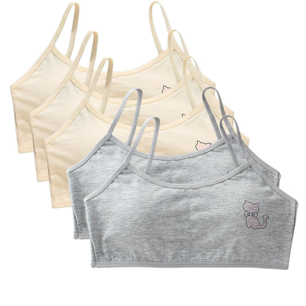 5PCS/Lot Teeange Girls Small Training Bras Purbery School Girl Sports Bra Children Detachable Chest Pad Underwear Kids Tube Tops