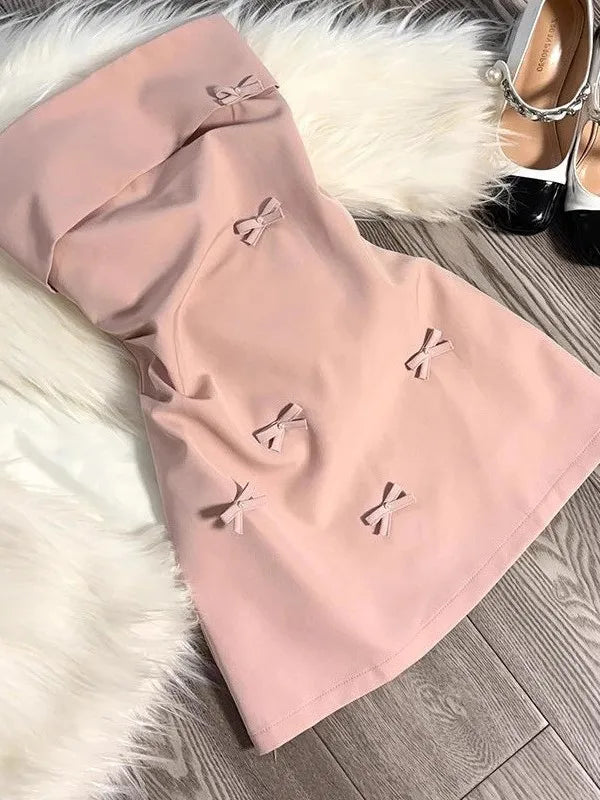 Korean  Knot Tube Top Spicy Waist Cinching ort Skirt Women's derrss