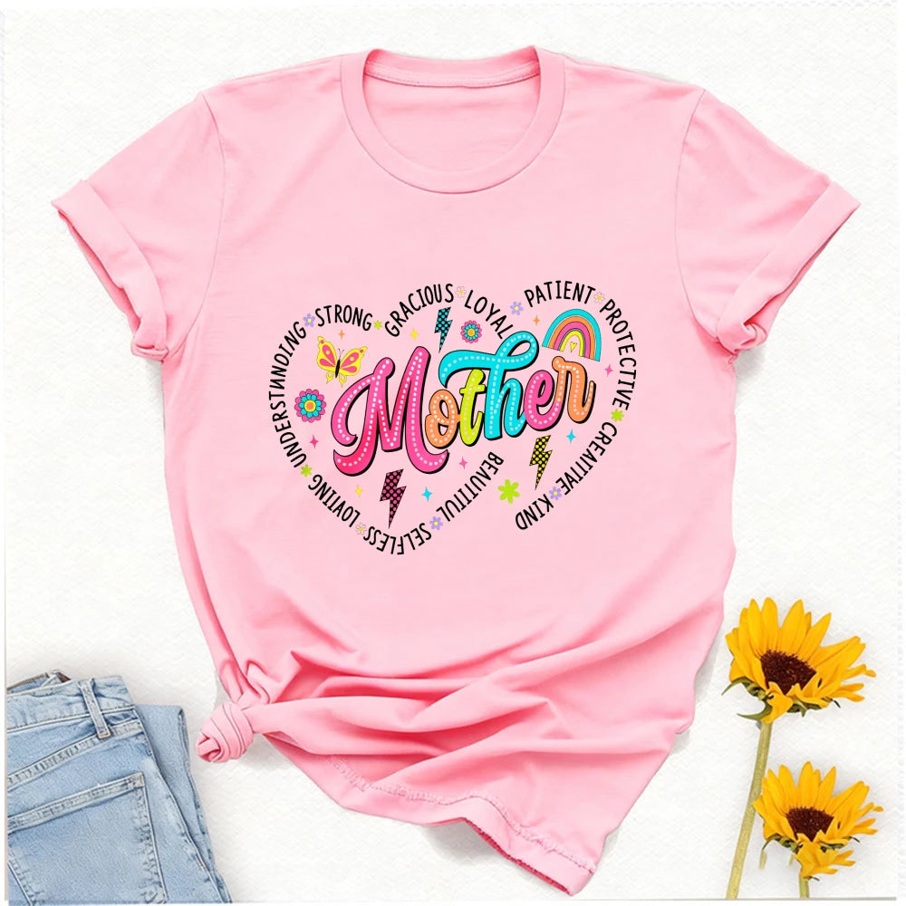 Heartfelt Mother Appreciation Word Strong Beautiful Wise Kind Best Mom Designed Colorful Retro with Strong Gracious Traits Tee
