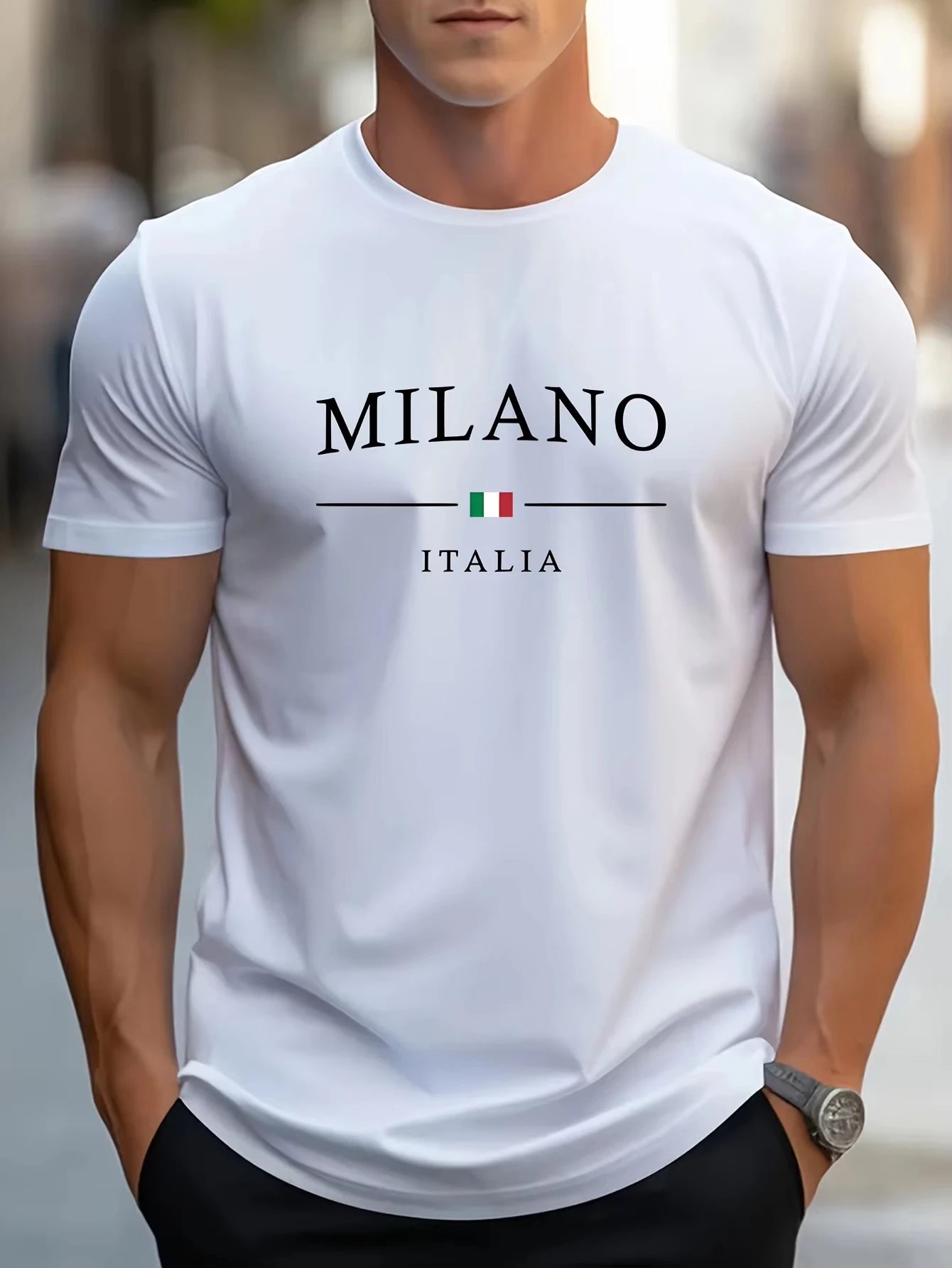 Men'S Summer 100% Cotton Fashion Milano Letter Printed Loose Large Casual Comfortable Round Neck Short Sleeve T-Shirt Top