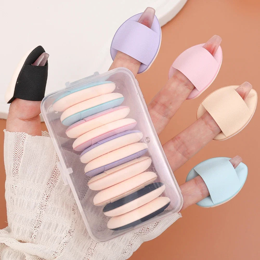 50Pcs Mini Finger Cosmetic Puff Set With Box Water Droplet Shape Air Cushion Detail Makeup Puffs Concealer Foundation Applicator
