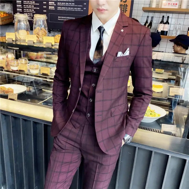 Men's Slim Fit Three Piece Suit Set by Banquet Blaze All In One Formal Wedding Banquet Wear for Stylish Men
