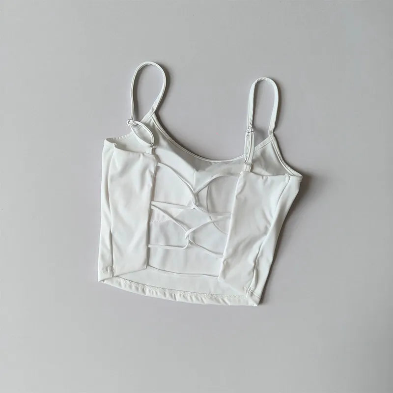 Women's Fixed Cup Small Sling Sports Vest Yoga Wear Underwear with Chest Pad Pilates Fitness Top Beautiful Back Design