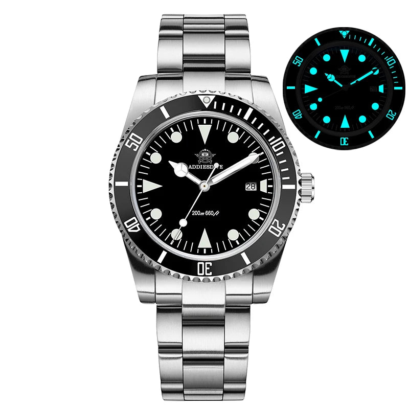 ADDIESDIVE AD2068 Men's Quartz Dive Watch, 39mm Stainless Steel, 200m