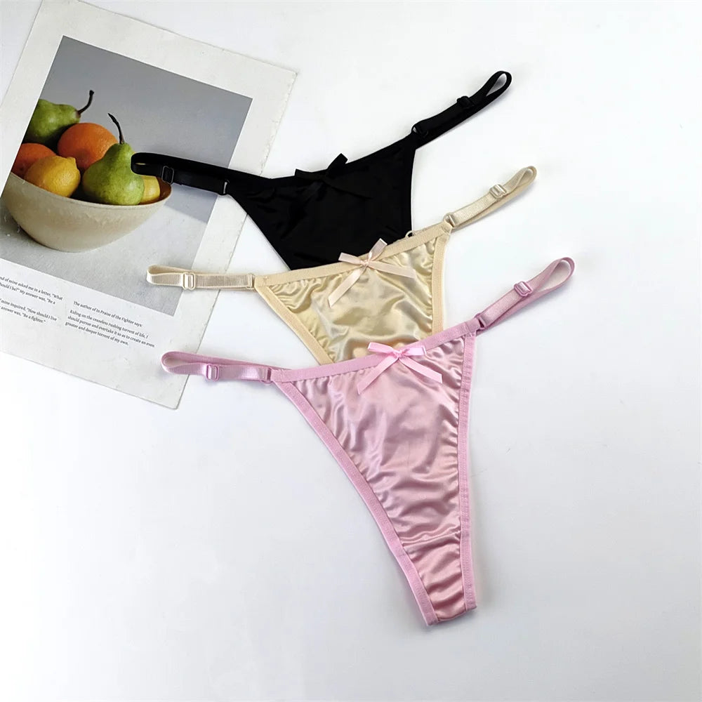 3-Piece Women's Adjustable Satin G-String Thong Panty Set
