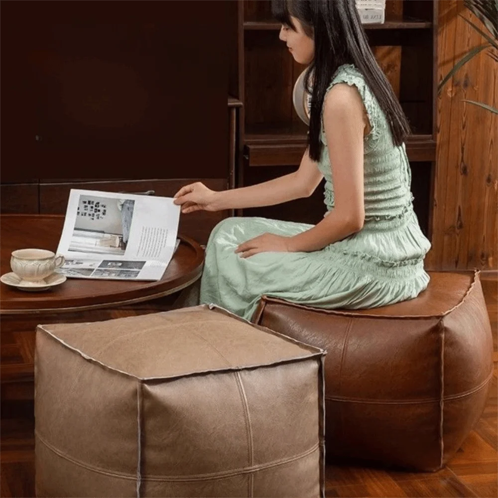 Modern Non-Slip Storage Stool Large Capacity Waterproof Unstuffed Cushion Cover No Fillings Square Leather Pouf Bedroom