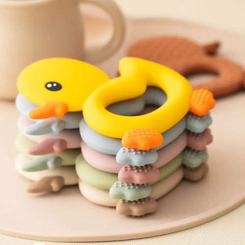 Baby Teether Toy Cartoon Duck Silicone BPA Free Soft Teething Chew Toy For Babies