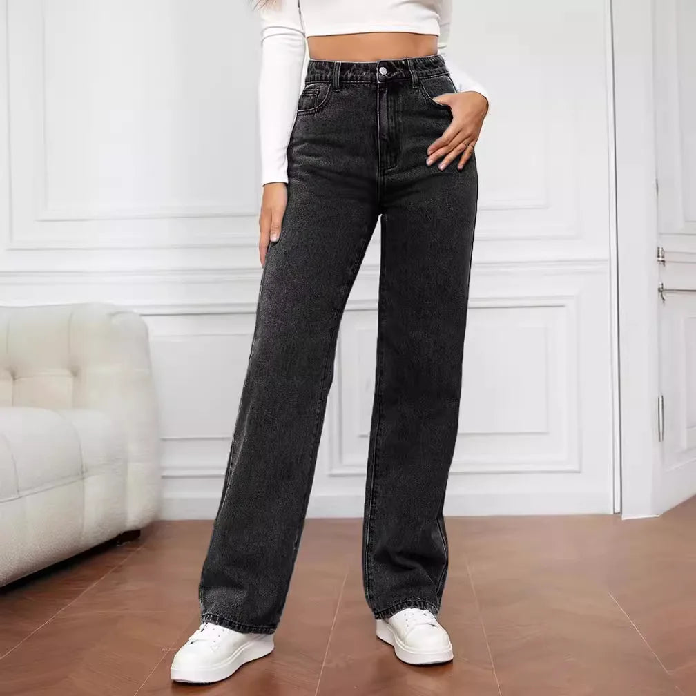 Women's Y2K Retro Blue Baggy Straight Leg Jeans - Cotton